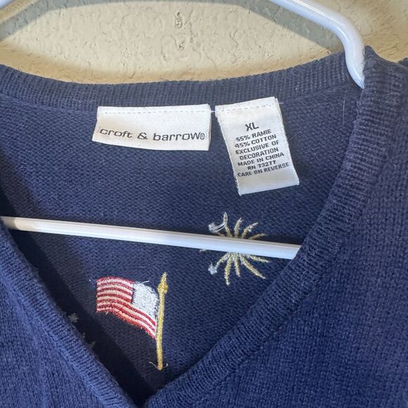 Croft & Barrow Cardigan Sweater Fireworks Flags Embroidered 4th of July USA XL - Picture 2 of 7